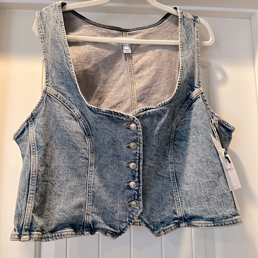 NWT Forever 21 Blue Denim Button-Up Vest Corset Top 3X